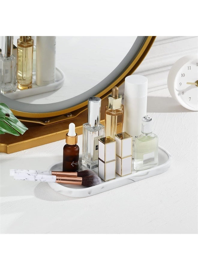 هومستر علبة الغرور الرخام الأبيض ، علبة التخزين البيضاوية السيليكون ، لمنظمة سطح الحمام ، الشموع ، الصابون ، المنشفة ، النبات - Image 3